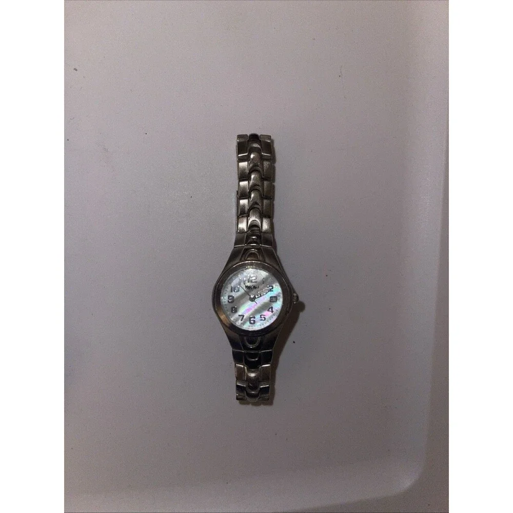 Mossimo Wristwatch Silver Tone Stainless Steel Round Mother of Pearl *Untested*
